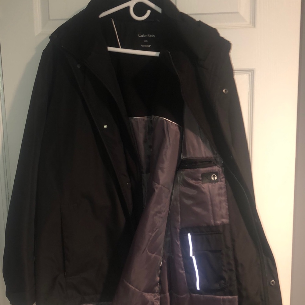 Black Calvin Klein water and wind resistant coat